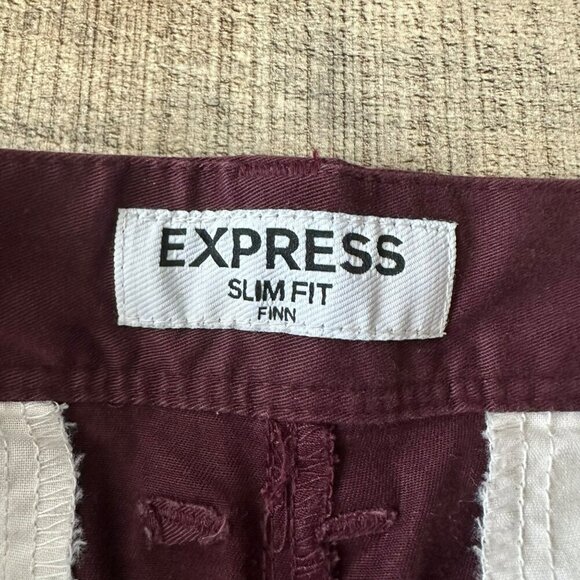 Express Men's Size 31x30" Slim Fit Finn Burgundy Chinos Dress Pants - Picture 6 of 9